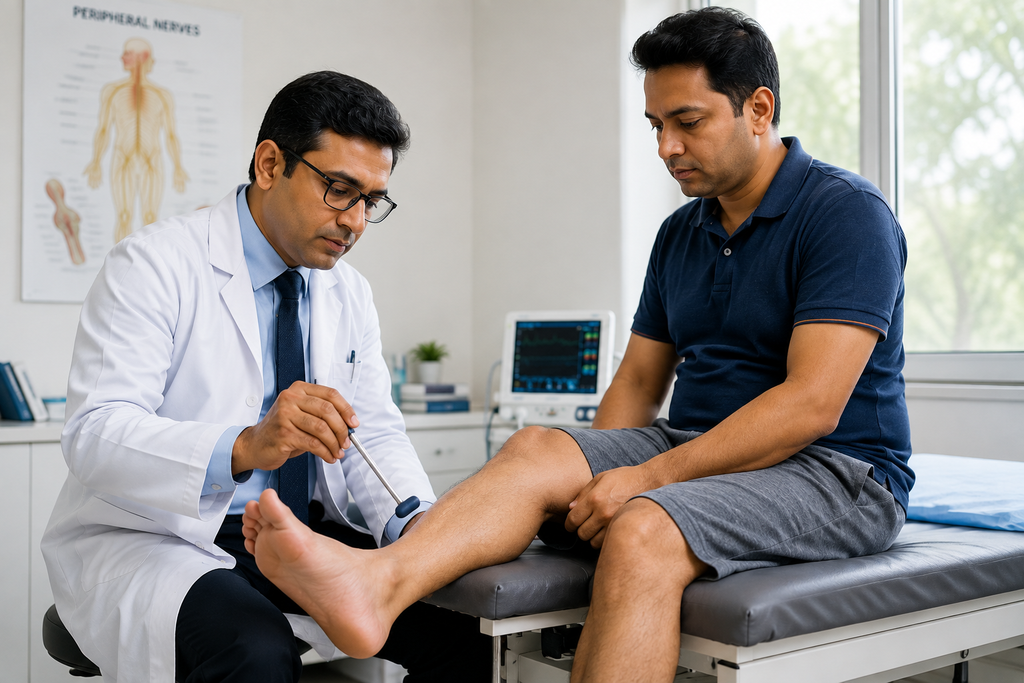 Doctor Consulting a patient suffering form neuropathy